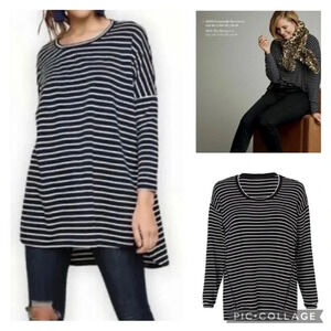 Cabi Crosswalk Tee, Black/ White Striped, Size M long sleeve Scoop neck #4005